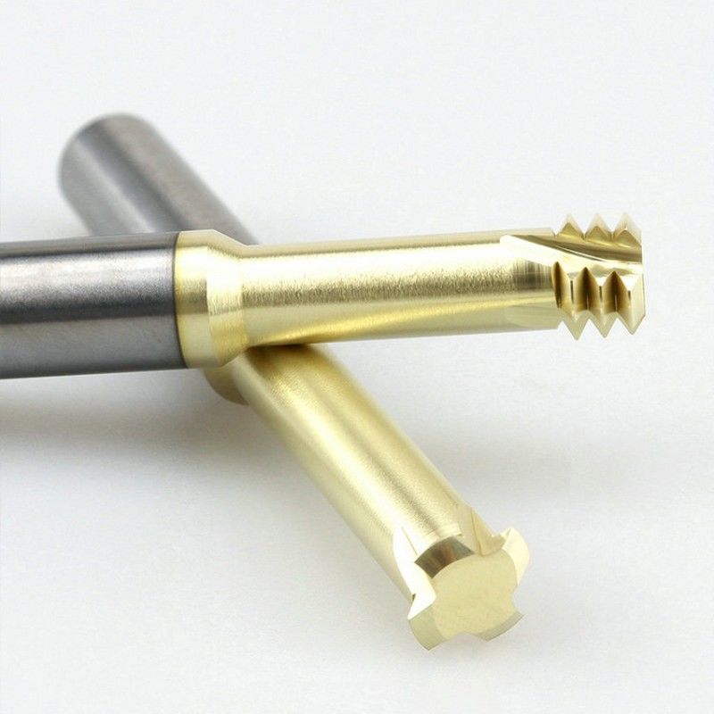 Carbono Sólido End threading Mill Métrico Champagne Color Três Dentes para liga de titânio